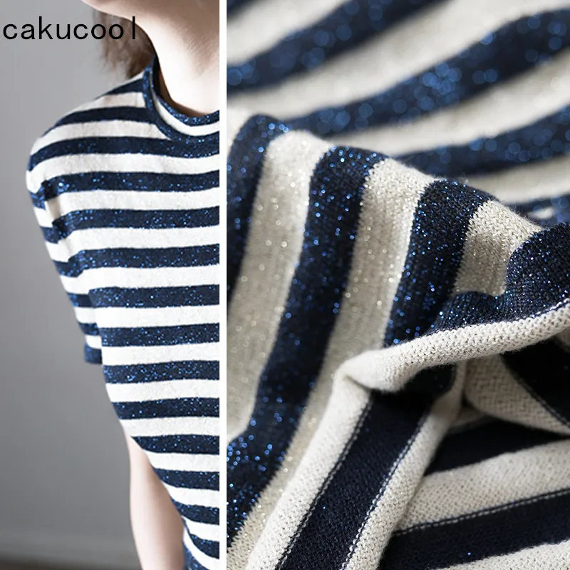 Cakucool Women Striped knit shirt Short Sleeve Blouse O neck Shiny Lurex BasicTop Korea Loose Casual Blusa shirt Femme Blue Plus
Cakucool Women Striped knit shirt Short Sleeve Blouse O neck Shiny Lurex BasicTop Korea Loose Casual Blusa shirt Femme Blue Plus