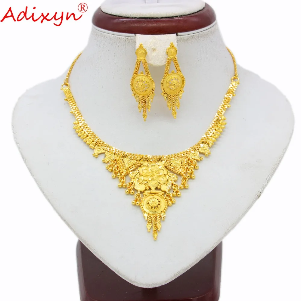 Adixyn India Jewelry Set Gold Color Necklace Earrings Luxury Arab African Wedding Party Gifts N030511
Adixyn India Jewelry Set Gold Color Necklace Earrings Luxury Arab African Wedding Party Gifts N030511