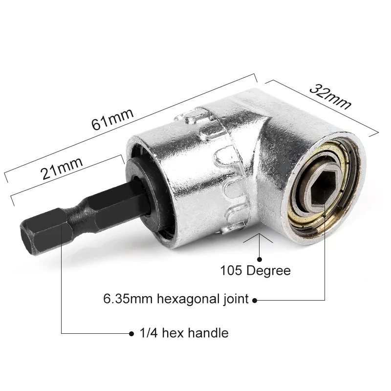 105 Degree 1/4" 6mm Shank Adjustable Angle Extension Driver for Turning Hex Bit Magnetic Screwdriver Socket Holder Adaptor
105 Degree 1/4" 6mm Shank Adjustable Angle Extension Driver for Turning Hex Bit Magnetic Screwdriver Socket Holder Adaptor