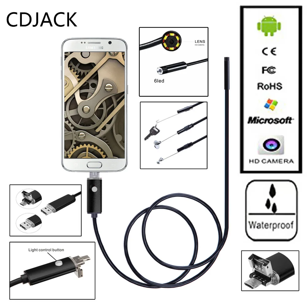 5.5mm Lens 2 In 1 Dual USB Android Smartphone HD Endoscope 6 LEDs IP67 Waterproof Snake Borescope Inspection Camera W 2M Cable
5.5mm Lens 2 In 1 Dual USB Android Smartphone HD Endoscope 6 LEDs IP67 Waterproof Snake Borescope Inspection Camera W 2M Cable