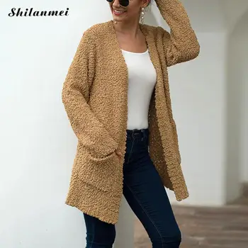 2019 Autumn Winter V-Neck Long Sleeve Knitting Cardigan Sweater Women Double Pocket Loose Knitted Cardigan Casual Pull Femme
2019 Autumn Winter V-Neck Long Sleeve Knitting Cardigan Sweater Women Double Pocket Loose Knitted Cardigan Casual Pull Femme