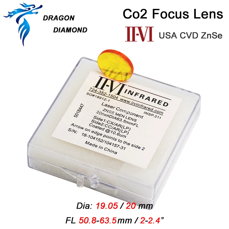 II-VI CO2 Focus Lens USA CVD ZnSe Diameter 20mm FL 50.8mm and 63.5mm for CO2 Laser Engraving Cutting Machine
II-VI CO2 Focus Lens USA CVD ZnSe Diameter 20mm FL 50.8mm and 63.5mm for CO2 Laser Engraving Cutting Machine