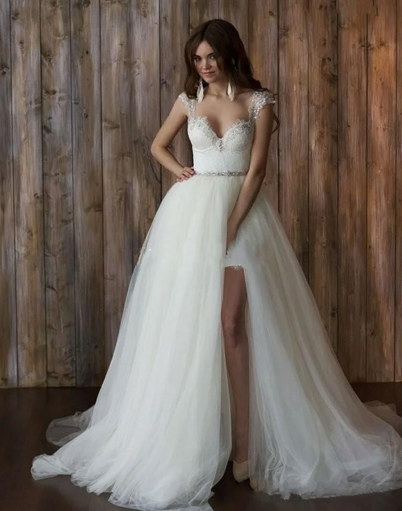 Long Detachable Wedding Dresses Sheer Sexy Open Back Detachable Skirt Cheap Formal Wedding Bridal Gown Dress
Long Detachable Wedding Dresses Sheer Sexy Open Back Detachable Skirt Cheap Formal Wedding Bridal Gown Dress