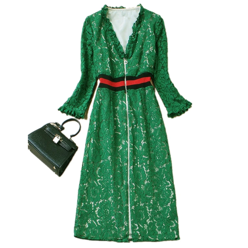 Top Quality 2019 Summer Women Brand Green Lace Dress Sexy Deep V-Neck Flare Sleeve Hollow Out Ruffle Front Zipper Dresses
Top Quality 2019 Summer Women Brand Green Lace Dress Sexy Deep V-Neck Flare Sleeve Hollow Out Ruffle Front Zipper Dresses