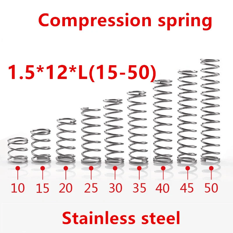 

10pcs/lot 1.5*12*10/15/20/25/30/35/40/45/50mm spring 1.5mm stainless steel Micro small Compression spring