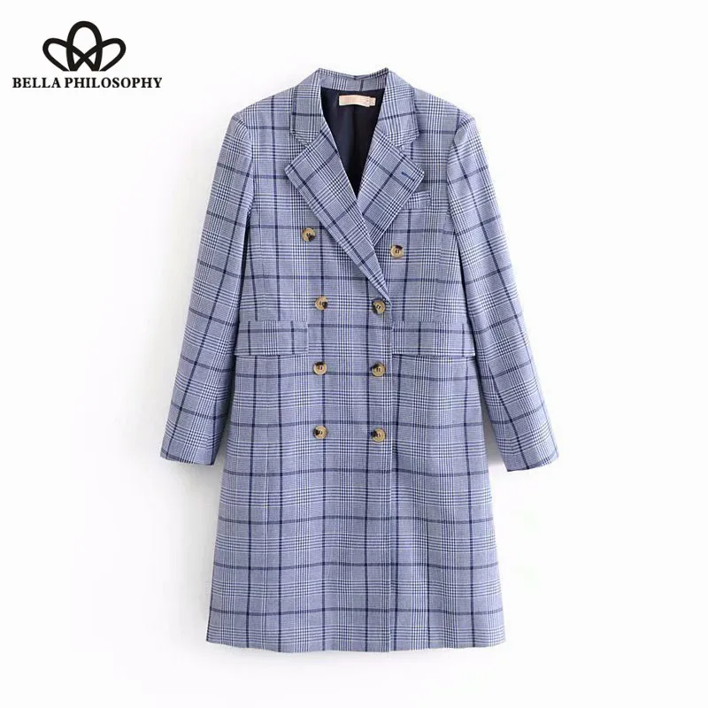 Bella Philosophy 2018 Elegant Double Breasted Suit Coats Blue Plaid Turn-Down Collar Autumn Overcoat Casual Long Sleeve Coats
Bella Philosophy 2018 Elegant Double Breasted Suit Coats Blue Plaid Turn-Down Collar Autumn Overcoat Casual Long Sleeve Coats