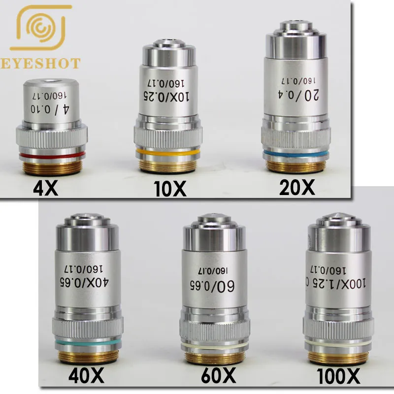 

2019 High Achromatic Microscope Objective Lenses Set with Silver Coating - 4X,10X,20X,40X,60X,100X For Compound Microscopes