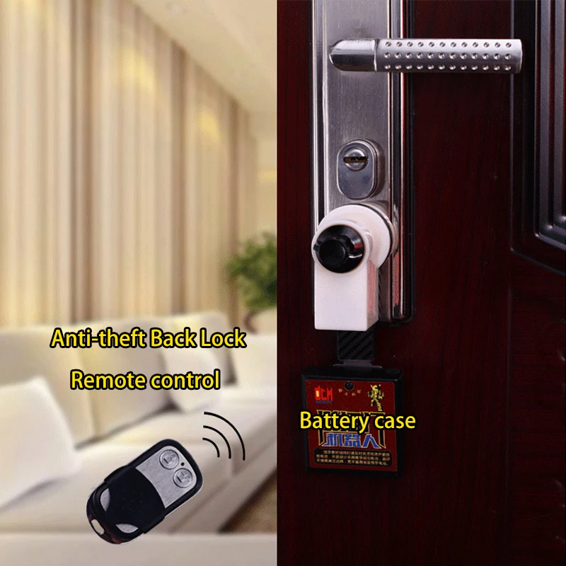 Anti-theft Lock Door Back Lock Knob Wireless Remote Control Device With 2 Remote Keys Lock up the door from Outside 
Anti-theft Lock Door Back Lock Knob Wireless Remote Control Device With 2 Remote Keys Lock up the door from Outside