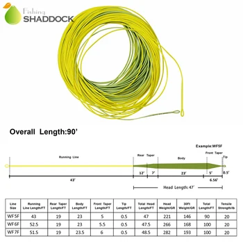 Shaddock Fishing 100FT 30.5m Floating Fly Fishing Line Gold WF-5F/6F/7F Weight Forward Fly Fishing Lines With 2 Welded Loops
