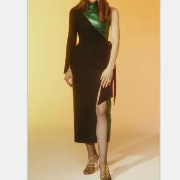 New Style One-Shoulder Black Green Patchwork Stand Neck Women Dresses Vestido Autumn Dress Elegant Evening Club Party Dresses
New Style One-Shoulder Black Green Patchwork Stand Neck Women Dresses Vestido Autumn Dress Elegant Evening Club Party Dresses