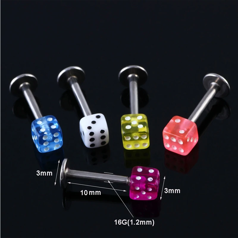 2Pcs/Lot 1.2*8+3mm Dice Acrylic Lip Piercing 16G Candy Color Labret Piercing Stud Tragus Earbone Earrings Body Jewelry
2Pcs/Lot 1.2*8+3mm Dice Acrylic Lip Piercing 16G Candy Color Labret Piercing Stud Tragus Earbone Earrings Body Jewelry