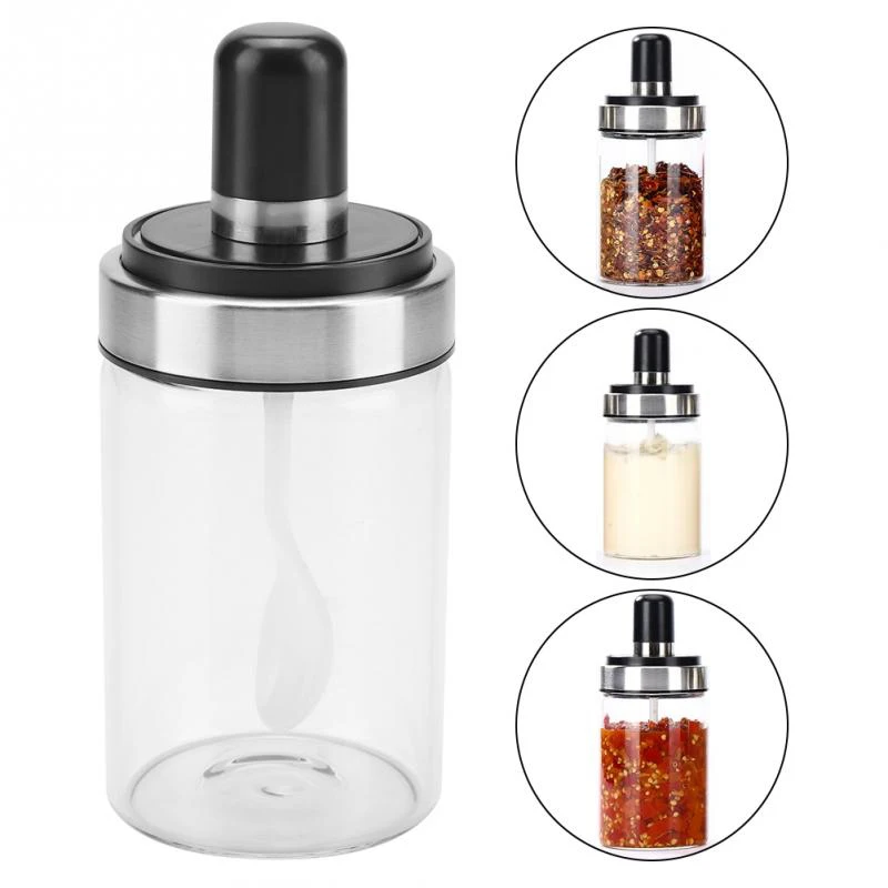 New 250ml Transparent Glass Spice Jar Condiment Storage Container Dispenser with Tray for Salt Sugar Cruet Pepper Spoon and lid
New 250ml Transparent Glass Spice Jar Condiment Storage Container Dispenser with Tray for Salt Sugar Cruet Pepper Spoon and lid