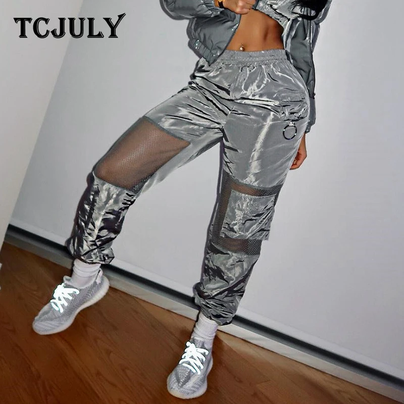 Женские брюки-карго TCJULY однотонные из сетчатой ткани с высокой талией для бега