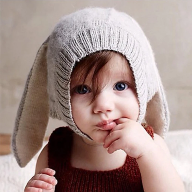 

Rabbit Ears Baby Hats Soft Warm Hats Cute Toddler Kids Knitted Woolen Bunny Beanie Caps for Unisex Baby 0-3Y Newborn Photo Props