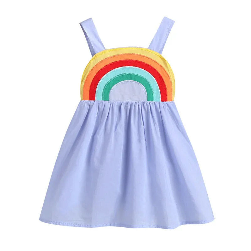 

2019 Toddler Kids Baby Girl Rainbow Sling Dress Casual Sleeveless A-Line Backless Sundress Colorful Outfit Summer Clothes 1-5Y