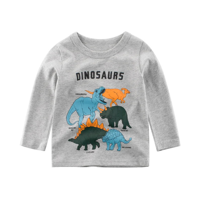 Детские футболки с длинными рукавами рисунком динозавра 2019 г. Осенние из 100%