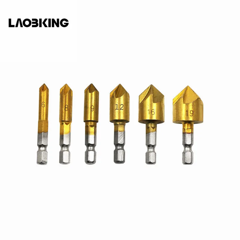6PCS 5 Flute Chamfer Countersink 1/4" Hex Shank HSS 90 Degree Wood Chamfering Cutter Chamfer 6mm-19mm Countersink Drill Bit
6PCS 5 Flute Chamfer Countersink 1/4" Hex Shank HSS 90 Degree Wood Chamfering Cutter Chamfer 6mm-19mm Countersink Drill Bit