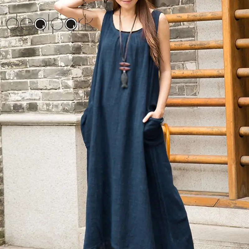 Cotton Maxi Dress Women Baggy Dress Sleeveless Pockets Asymmetrical Vintage Long Robe Summer Dress 2019 Ethnic Tank Tunic Dress
Cotton Maxi Dress Women Baggy Dress Sleeveless Pockets Asymmetrical Vintage Long Robe Summer Dress 2019 Ethnic Tank Tunic Dress
