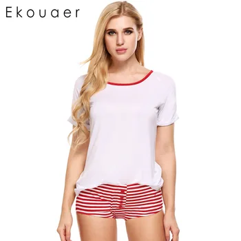 Ekouaer 2017 Women Pajama Sets with Cute Pyjamas Sweet Candy Color Home Clothing Short Sleeve Striped Sleepwear O-Neck Nightwear
Ekouaer 2017 Women Pajama Sets with Cute Pyjamas Sweet Candy Color Home Clothing Short Sleeve Striped Sleepwear O-Neck Nightwear