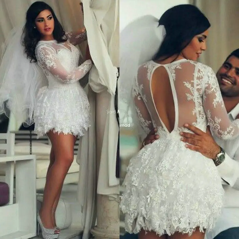 Abraic Said Mhamad Sheer Jewel Necl Long Sleeve Lace Short Mini Wedding Dresses Keyhole Back Bridal Gowns Beach/Garden
Abraic Said Mhamad Sheer Jewel Necl Long Sleeve Lace Short Mini Wedding Dresses Keyhole Back Bridal Gowns Beach/Garden