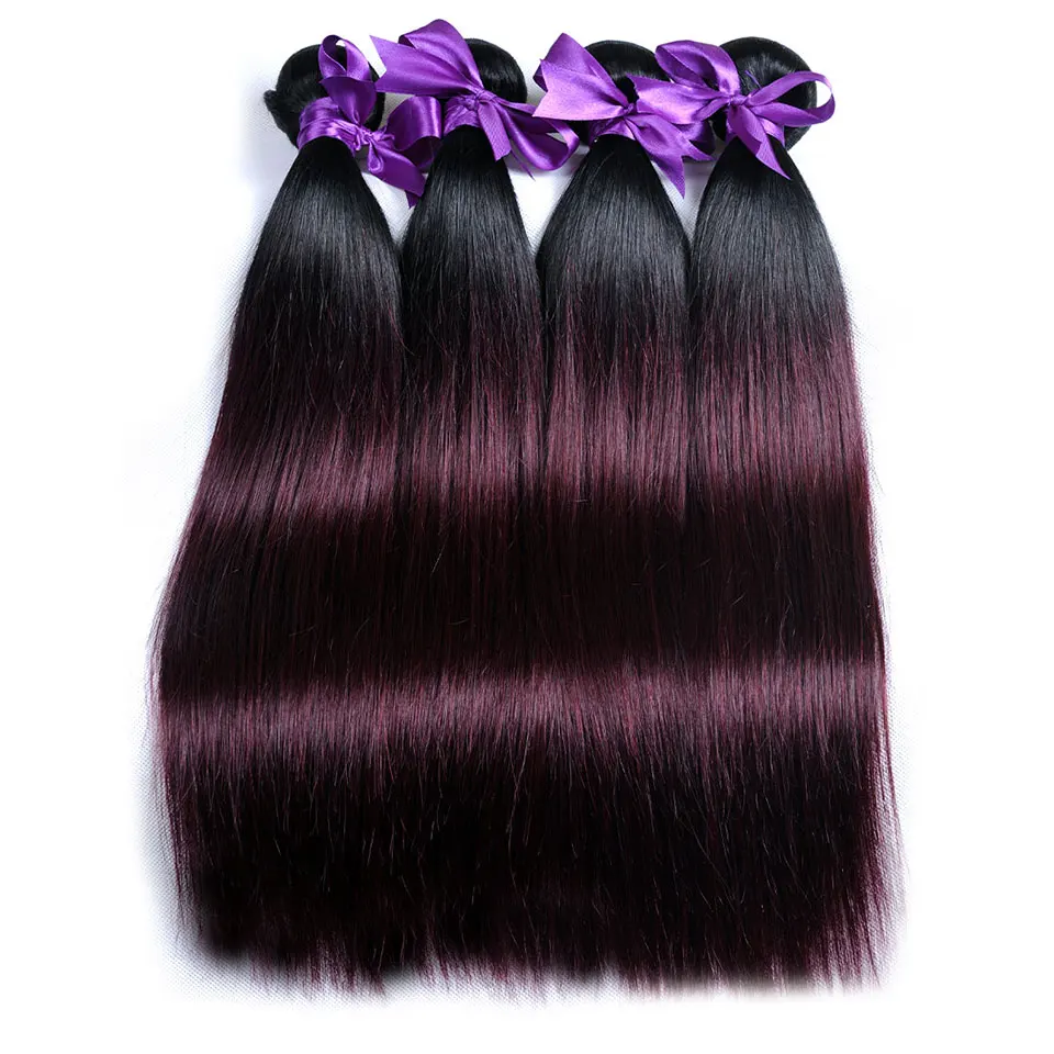 1B Burgundy Ombre 4 Bundles Deals Brazilian Straight Hair Weave Bundle Red Color Human Hair Extension Pinshair Nonremy No Tangle (3)