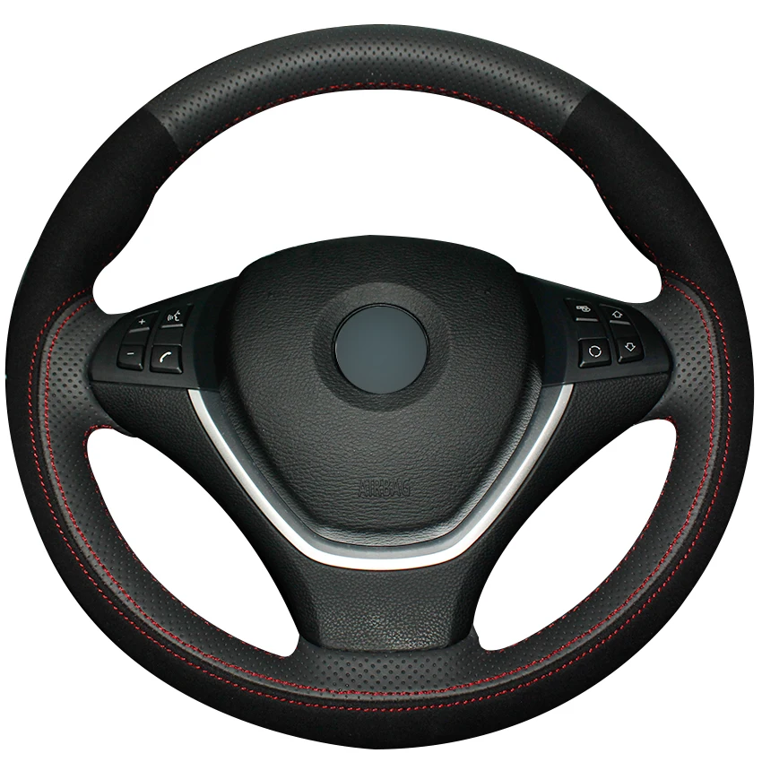 Black Natural Leather Black Suede Car Steering Wheel Cover for BMW E70 X5 2008-2013 E71 X6 2008-2014
Black Natural Leather Black Suede Car Steering Wheel Cover for BMW E70 X5 2008-2013 E71 X6 2008-2014