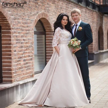 Plus Size Wedding Dresses Half Sleeves Satin Pocket Lace Illusion abito da sposa Dubai Arabic Wedding Dress Muslim Bridal Dress
Plus Size Wedding Dresses Half Sleeves Satin Pocket Lace Illusion abito da sposa Dubai Arabic Wedding Dress Muslim Bridal Dress