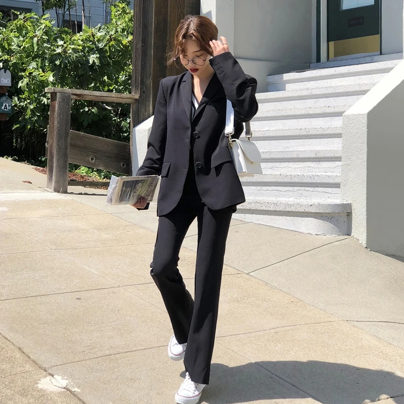 Korean Version Loose Women Suit Jacket Clothing Professional Fashion Micro-la Pants Casual Solid Color Small Female | Женская одежда