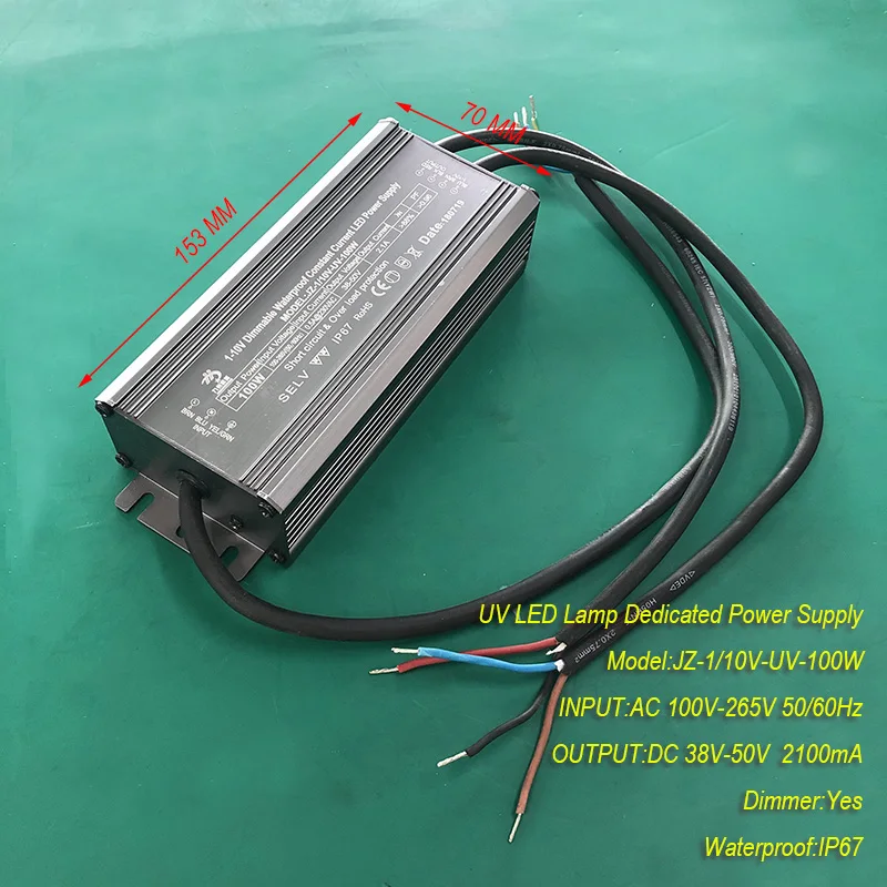 

2.1A 100W IP67 waterproof Constant current source for UV LED module gel curing lamps INPUT AC 100V-265V OUTPUT DC 38V-50V 2100mA