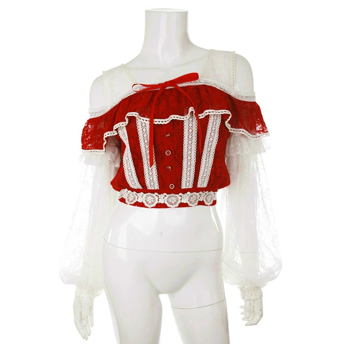 Princess sweet lolita shirt Bobon21 fairy armor super beautiful lantern sleeve splicing Strapless full lace shirt T1514
Princess sweet lolita shirt Bobon21 fairy armor super beautiful lantern sleeve splicing Strapless full lace shirt T1514