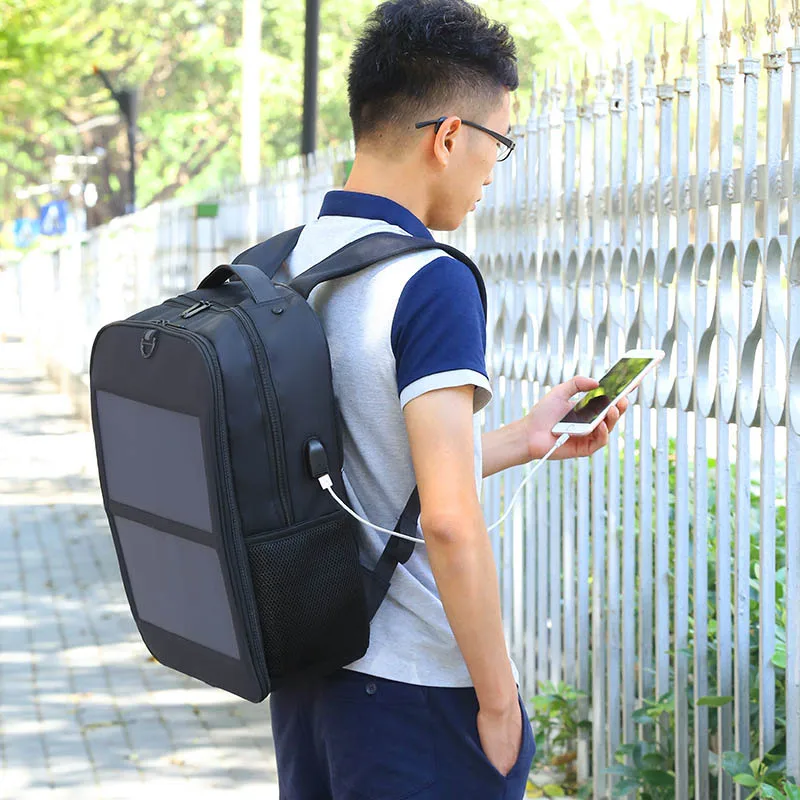 Newly Men Solar Powered Charge Backpack Laptop Daypack Business Travel Waterproof Bag BFE88