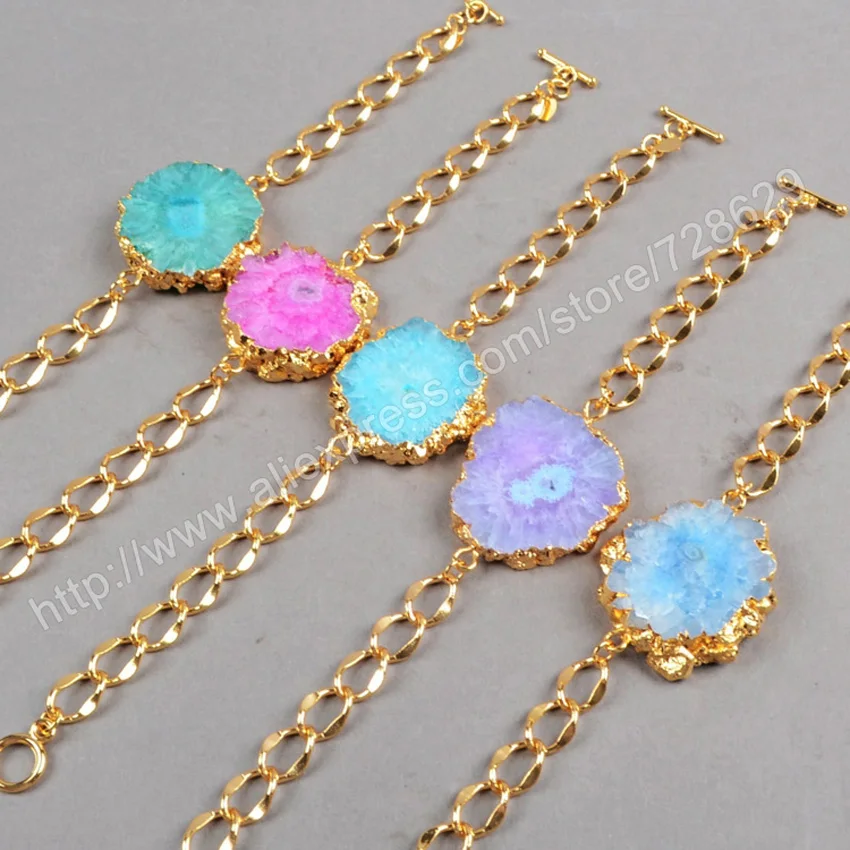 BOROSA 5Pcs/lot Gold Color Rainbow Solar Quartz Connector Golden Electroformed Natural Druzy Solar Quartz Bracelet G0242
BOROSA 5Pcs/lot Gold Color Rainbow Solar Quartz Connector Golden Electroformed Natural Druzy Solar Quartz Bracelet G0242