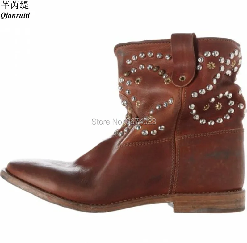 Qianruiti Vintage Wedges Ankle Boots Women Rivets Studs Height Increasing Heels Brown Black White Leather Shoes Martin Botas
Qianruiti Vintage Wedges Ankle Boots Women Rivets Studs Height Increasing Heels Brown Black White Leather Shoes Martin Botas
