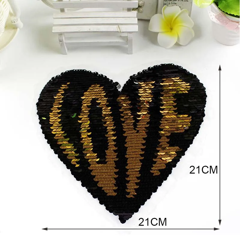Love Hearted Reversible Sequined Sew On Patches for clothes DIY Coat Embroidered Paillette emoji Patch Applique3