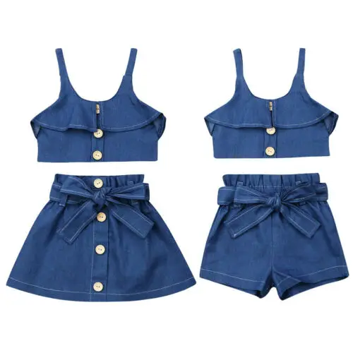 Girl Clothes 2PCS Toddler Kids Girls Denim Blue Strap Tops Shorts/Skirt Outfits Set Clothes
Girl Clothes 2PCS Toddler Kids Girls Denim Blue Strap Tops Shorts/Skirt Outfits Set Clothes