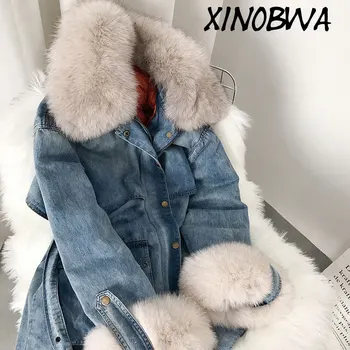Europe Women Winter High Fashion Natural Real Fox Fur Liner Denim Pockets Thick Coats Jackets Ladies Wide Waisted Jeans Parkas
Europe Women Winter High Fashion Natural Real Fox Fur Liner Denim Pockets Thick Coats Jackets Ladies Wide Waisted Jeans Parkas