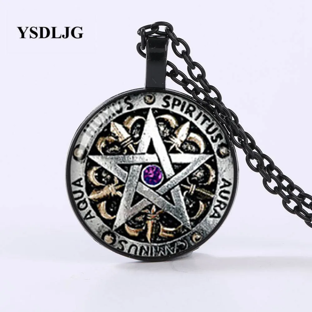 YSDLJG Steam Punk Fashion Wiccan Necklace Black Magic Pagan Pentagram Pendant Round Glass Dome Gift Women's Men's Chain.
YSDLJG Steam Punk Fashion Wiccan Necklace Black Magic Pagan Pentagram Pendant Round Glass Dome Gift Women's Men's Chain.