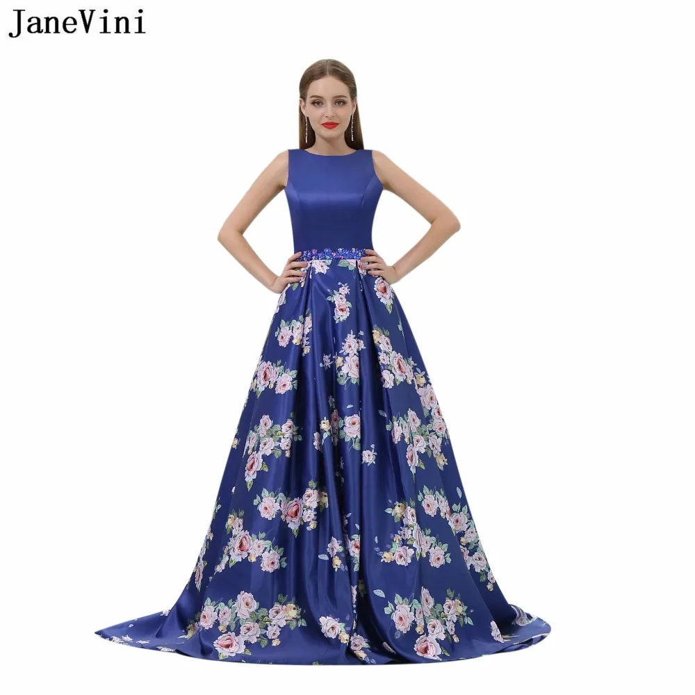 JaneVini Gorgeous Beaded Floral Print Long Bridesmaid Dresses Scoop Neck Backless Satin A Line Prom Dress Sweep Train Damigella
JaneVini Gorgeous Beaded Floral Print Long Bridesmaid Dresses Scoop Neck Backless Satin A Line Prom Dress Sweep Train Damigella