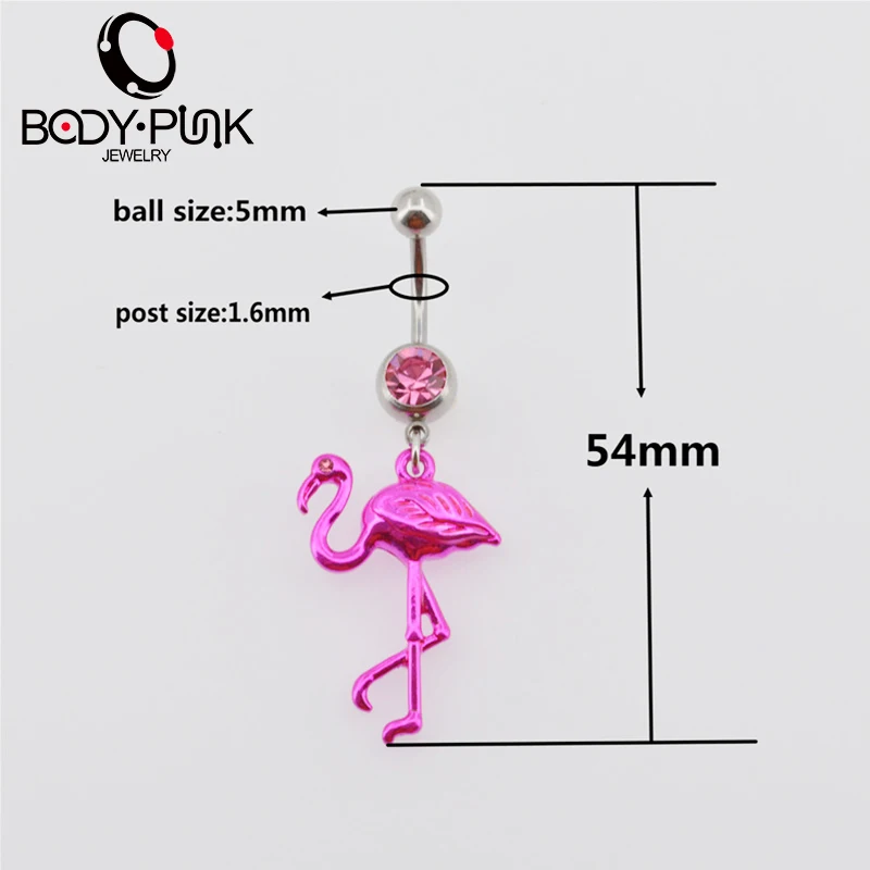 BODY PUNK Pink Flamingo Navel Ring 316L Surgical Steel Piercing Belly Button Rings Beautiful Navel Piercing Sex Body Jewelry (5)