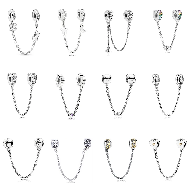 925 Sterling Silver Multi Style Heart Butterfly Safety Chain Charm with Clear CZ Beads Fit Original Pandora Charm Bracelet
925 Sterling Silver Multi Style Heart Butterfly Safety Chain Charm with Clear CZ Beads Fit Original Pandora Charm Bracelet