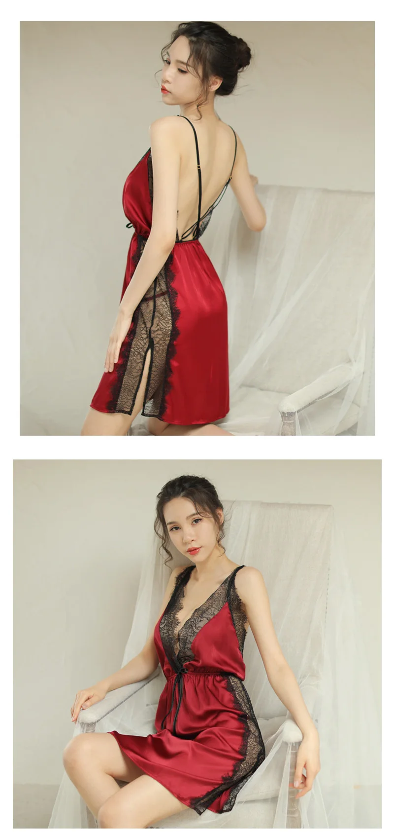 Summer Women Sexy Lace Night Dress Sleepwear Lingerie Women Sexy Satin Nightwear Sleeveless Nightgown Night Gown Sleep Wear Nightdress (3)