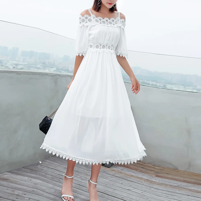 Party Dress 2019 Summer Women's Lace Lacework One Word Collar Strapless Straps Long Dress Beach Holiday Chiffon Sexy Dress
Party Dress 2019 Summer Women's Lace Lacework One Word Collar Strapless Straps Long Dress Beach Holiday Chiffon Sexy Dress