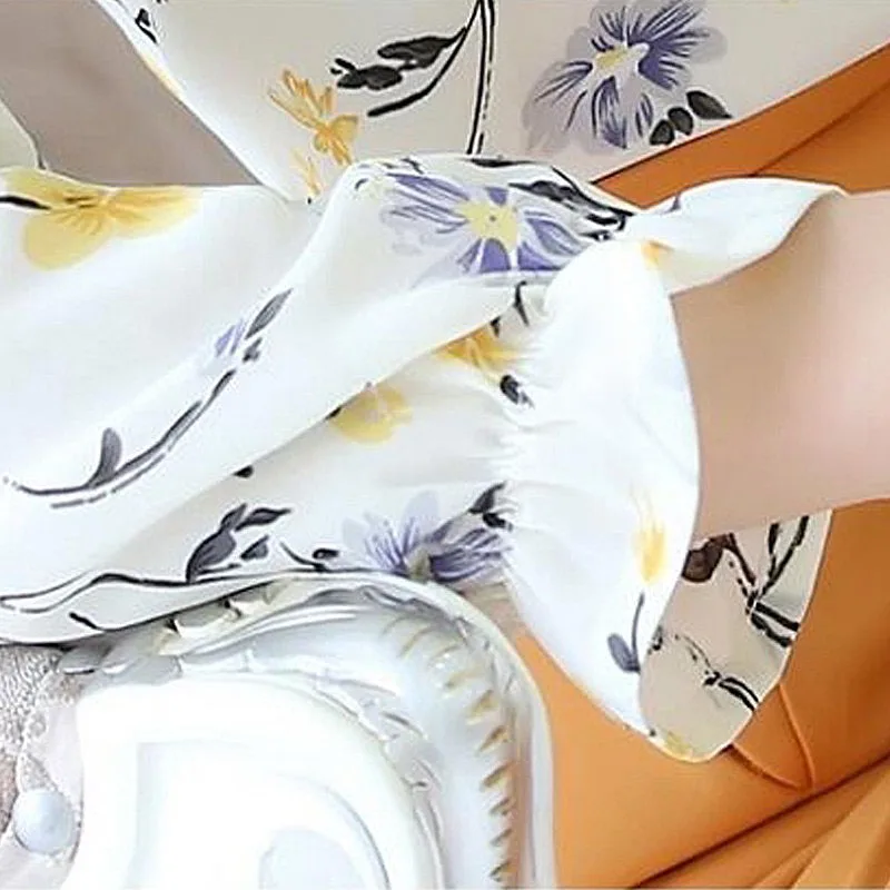 Женские шифоновые блузки с длинным рукавом топы и цветочным принтом для осени