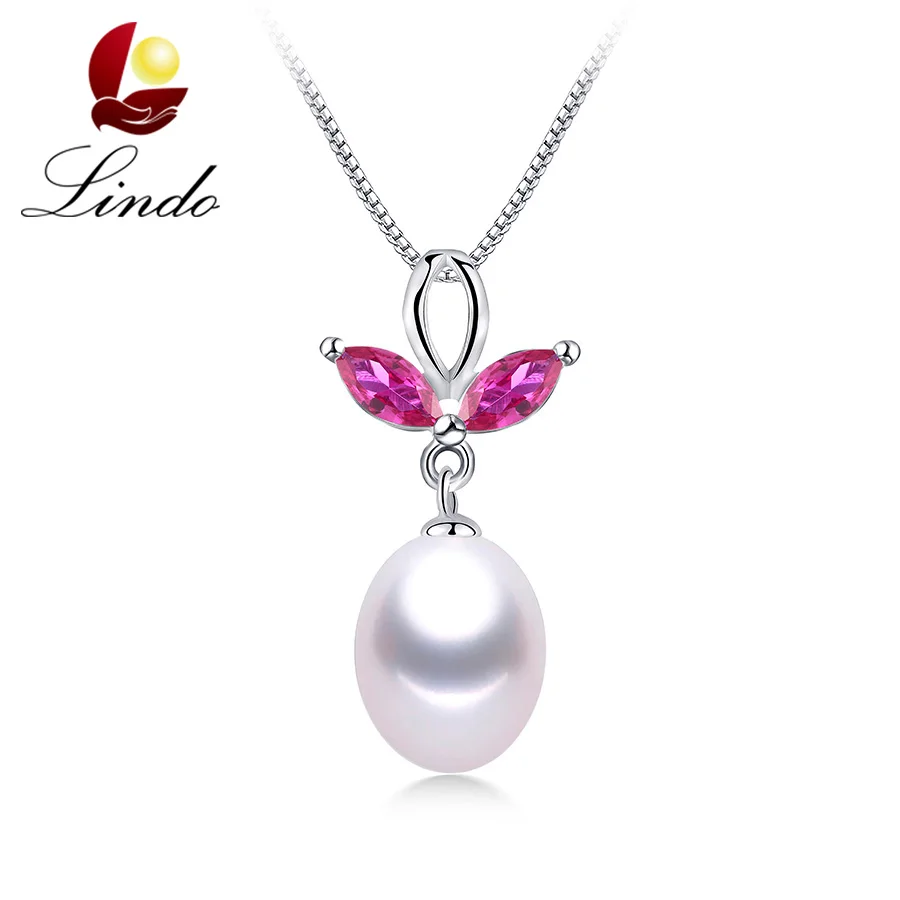 Фото High Luster Natural Freshwater Pearl Necklaces For Women Fashion 925 Sterling Silver Jewelry Bowknot Red Crystal Pendant 45cm | Украшения и