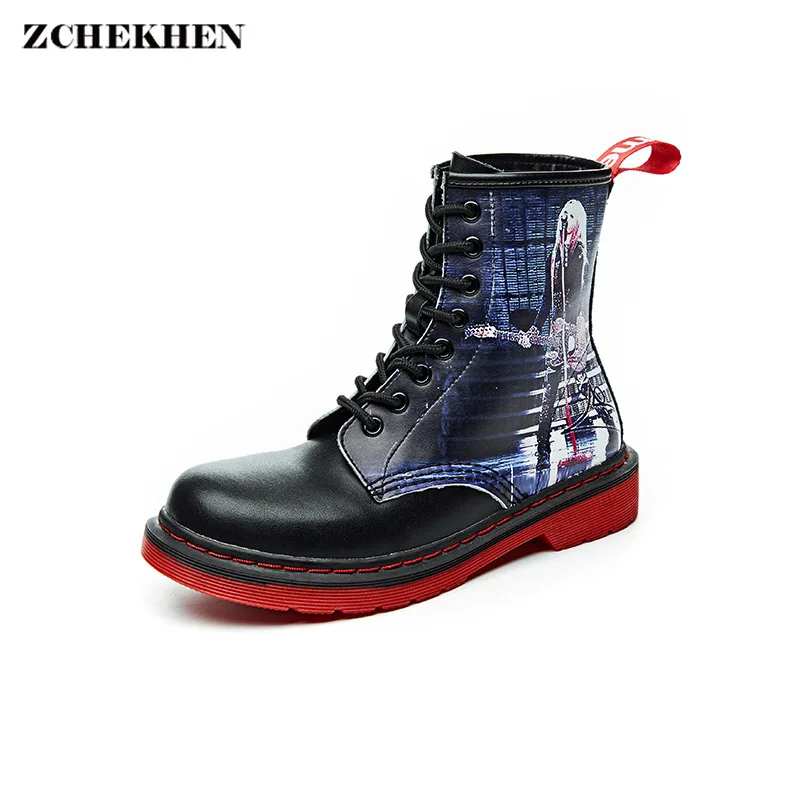 Graffiti Printing Hip Hop Motorcycle Boots Genuine Leather Lace Up Ankle Boots Women Low Heel Winter Boots Women Fashion Shoes
Graffiti Printing Hip Hop Motorcycle Boots Genuine Leather Lace Up Ankle Boots Women Low Heel Winter Boots Women Fashion Shoes