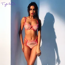 TryMeOn девушка Bralette сексуальные трусики с цветочной вышивкой Для