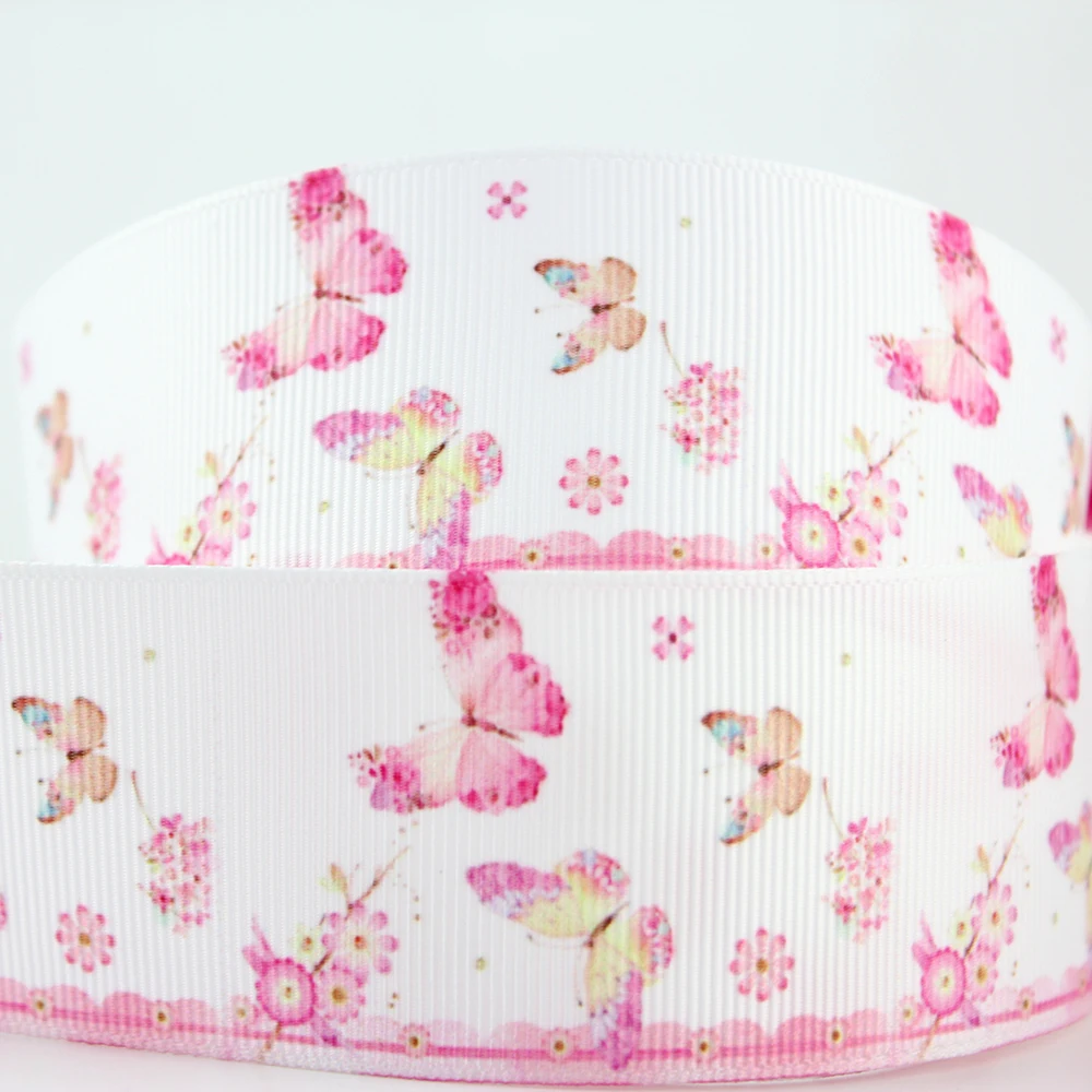 White pattern pink butterfly flower printed polyester grosgrain ribbon 38mm decorative ribbons and DIY handmade hair bows
White pattern pink butterfly flower printed polyester grosgrain ribbon 38mm decorative ribbons and DIY handmade hair bows