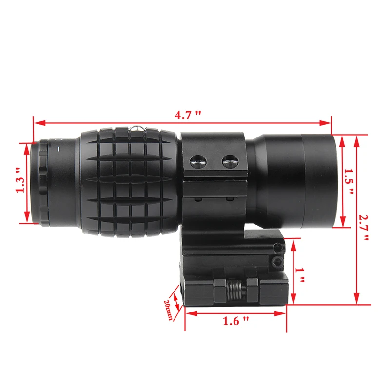 3X Magnifier Optics Scopes Focus Adjusted with Flip To Side Mount 6-67-10