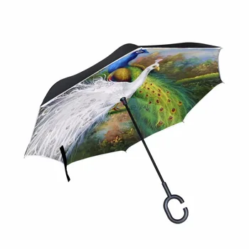 Reverse Umbrella With White Peacock& Green Peacock Creatively Customized Rain& Wind Protection Long Handle Double Layer Umbrella
Reverse Umbrella With White Peacock& Green Peacock Creatively Customized Rain& Wind Protection Long Handle Double Layer Umbrella
