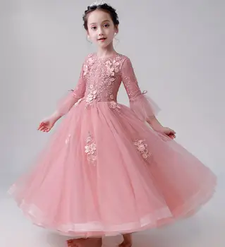 Appliques Pink Tulle Girl Dress Flare Sleeve Flower Girl Wedding Dresses For Party Princess Birthday Girls First Communion Gown 
Appliques Pink Tulle Girl Dress Flare Sleeve Flower Girl Wedding Dresses For Party Princess Birthday Girls First Communion Gown